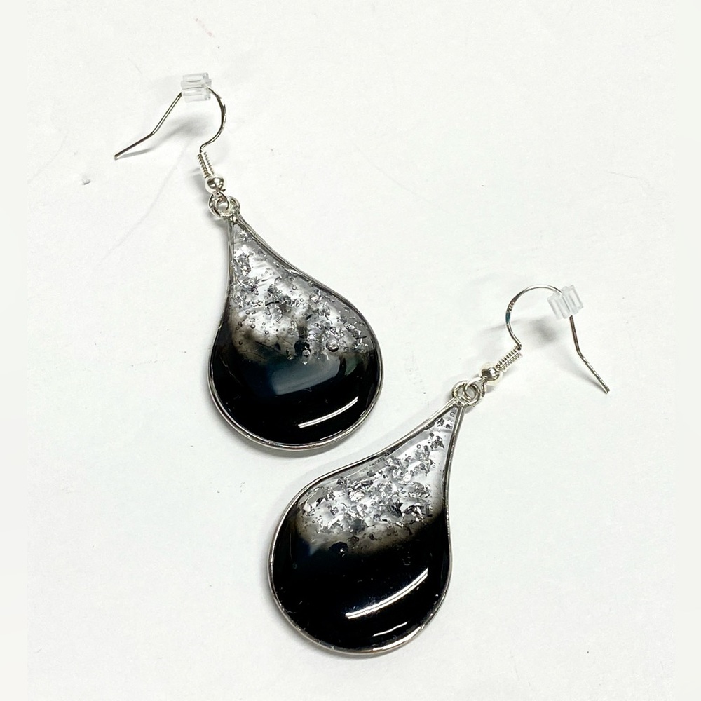 HANDMADE Teardrop Dangle Resin Art Hypoallergenic French Hook Earrings